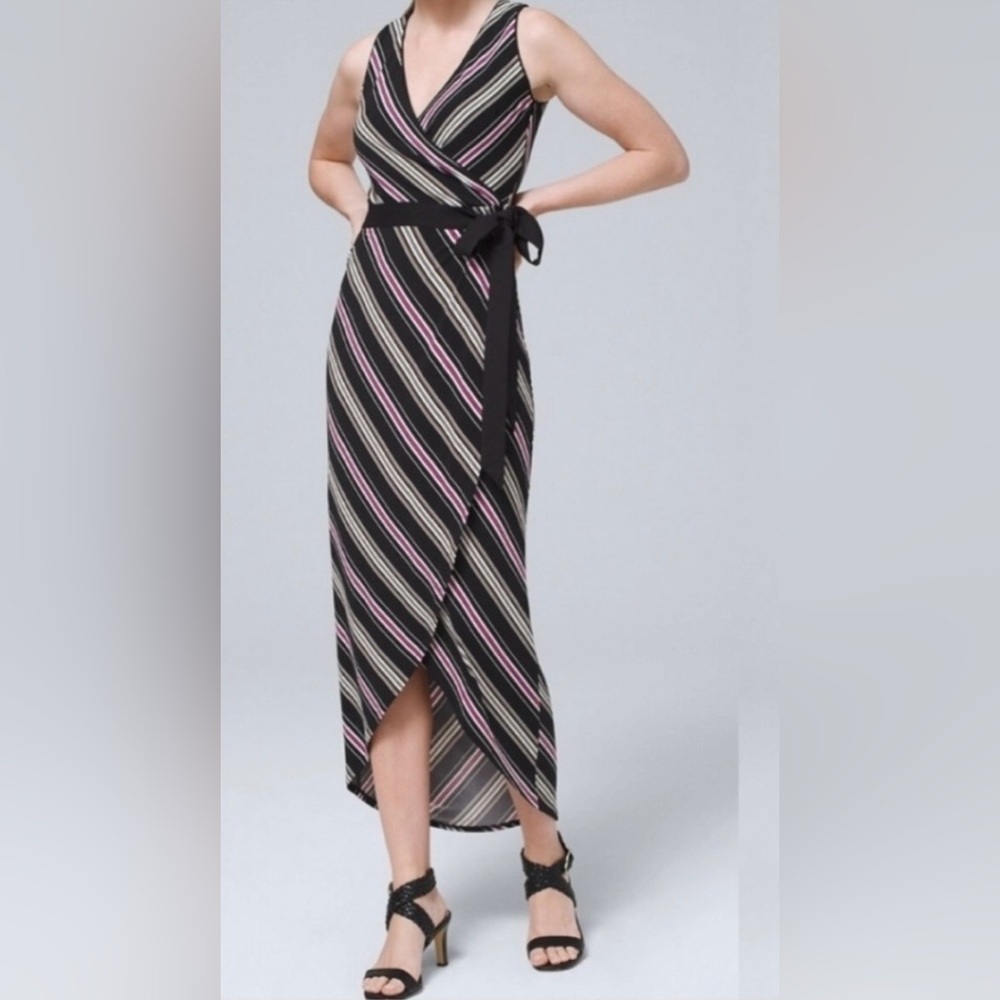 White House Black Market Striped Faux Wrap Midi Dress Size XL NWT